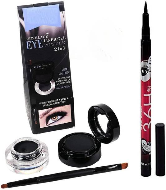 WECHARMERZ 2IN1 Long Lasting Waterproof Jet Black Eye Liner Gel Powder With Eyeliner 7 g