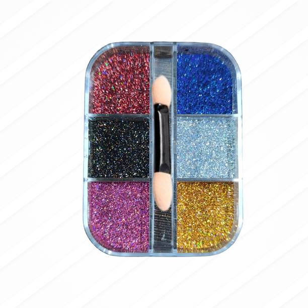 TRUOM Sparkle Prassed Holographic Glitter Eyeshadow 6 Grid Box for Women 20 g