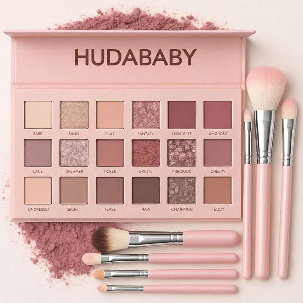 HUDA BABY 18-Color Eyeshadow Palette & 7 Pink Brushes 18 g