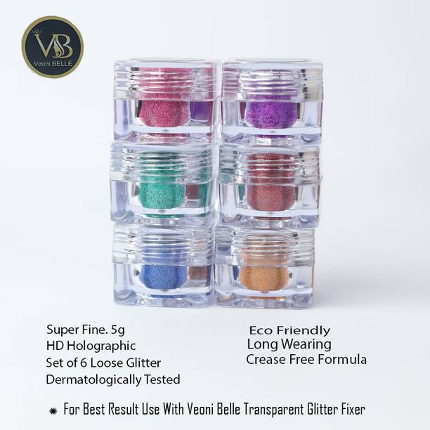 Veoni Belle Mettalic Eye Glitters Set of 6 HD Holographic eyeshadow eye makeup (DARK SHADE) 5 g