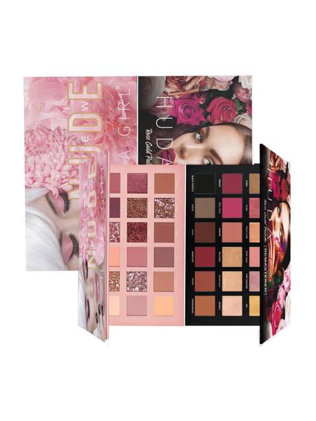 Huda Girl Beauty Nude Edition 18 Color Eyeshadow and Rose Gold Edition 18 Color Matte and Shiny Pigmented Beauty Eyeshadow Palette Combo Pack 20 g
