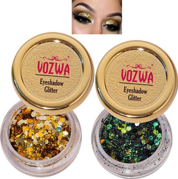 VOZWA Thik & Thin Chunky Eyeshadow Glitter (Golden + Black Mix) for Eye Makeup 10 g