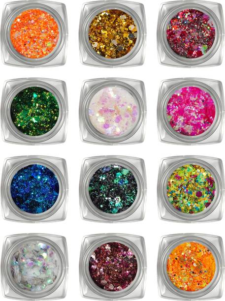 VOZWA Colorful Eyeshadow Glitter Powder Thick & Thin - 12 Pcs 12 g