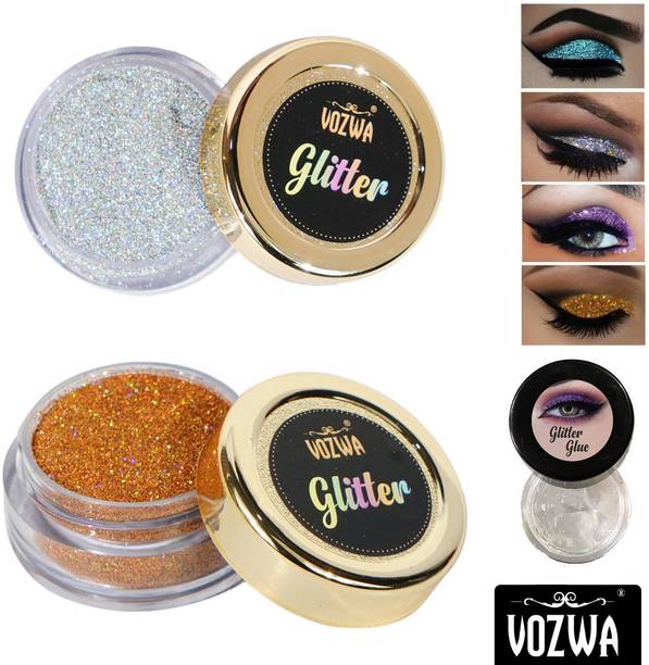 VOZWA Loose Glitter Eyeshadow Powder Holographic (Golden + Silver) 8 g