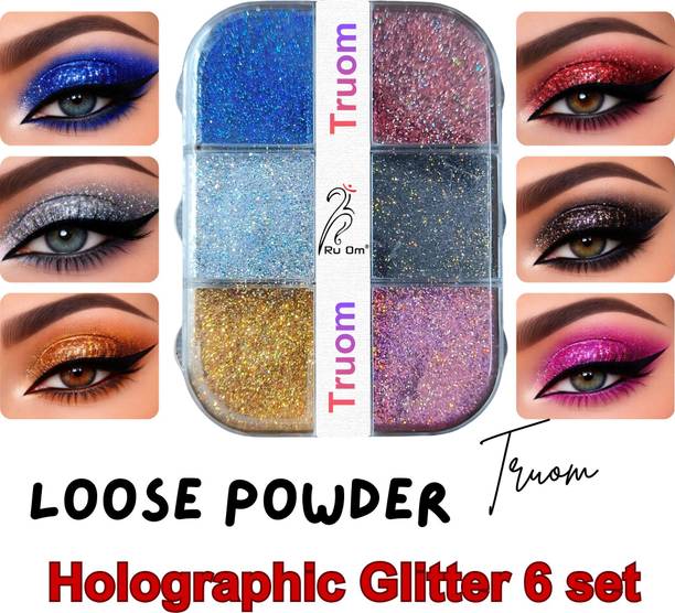 TRUOM Sparkle Loose Holographic Glitter Eyeshadow 6 Grid Box for Women For Nail Art 20 g