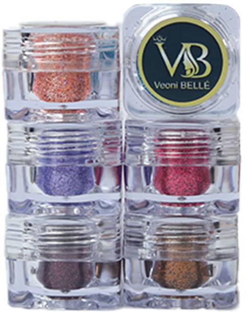 Veoni Belle HD Holographic Bridal Glitter eyeshadow ,superfine eyes & nails Shade Set oF 6 5 g