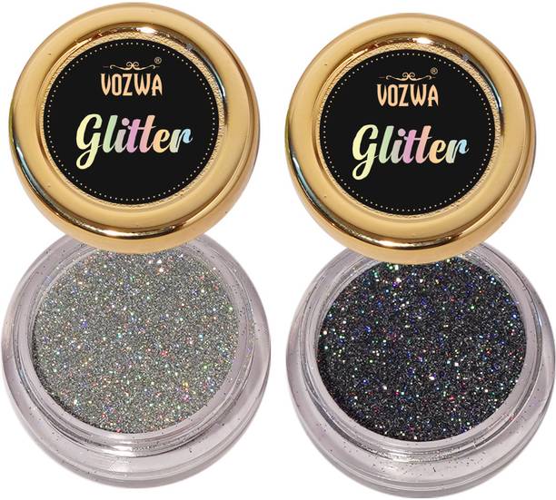 VOZWA Eyeshadow Holographic Glitter Eye Makeup (Silver + Grey) 8 g