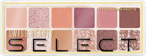 SWISS BEAUTY Select 12 shades Eyeshadow Palette |Mattes + Shimmers + Metallics 10 g