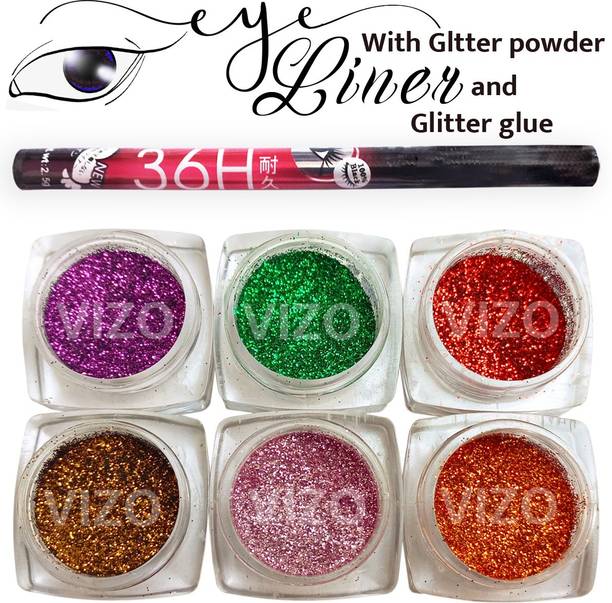vizo Remarkable Beautiful Eye Shadow Glitter Powder Multicolor + Glue + Eyeliner 11 g