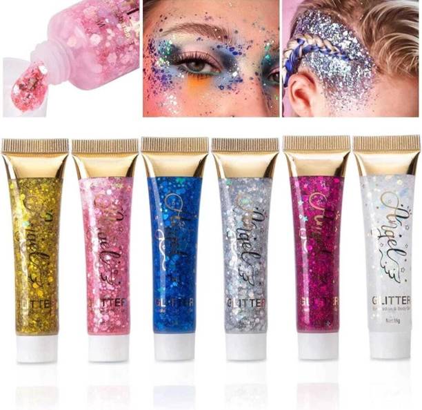 EZELFLOW BEAUTY 6 Color Body Glitter Gel Mermaid Face Chunky Glitter Sequins for Eye Lip Hair 18 g