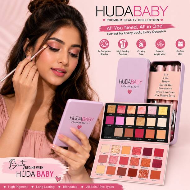 HUDA BABY rofessional Nude & Rose Gold Eyeshadow Palette with Makeup Brush Set 36 g
