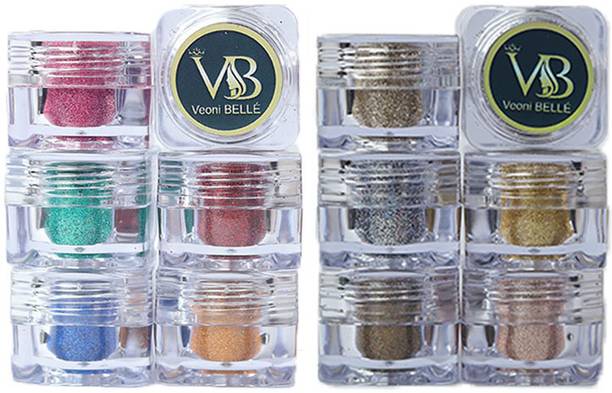 Veoni Belle Eyeshadow Glitters Set of 12 HD Holographic eyeshadow eye makeup professional 5 g