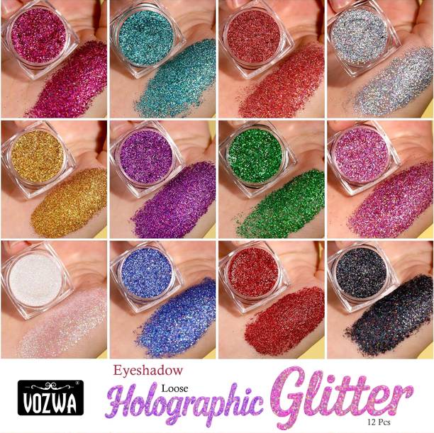 VOZWA Loose Glitter Eyeshadow Palette Professional 12 Pcs | Fine | Holographic | Girls 24 g