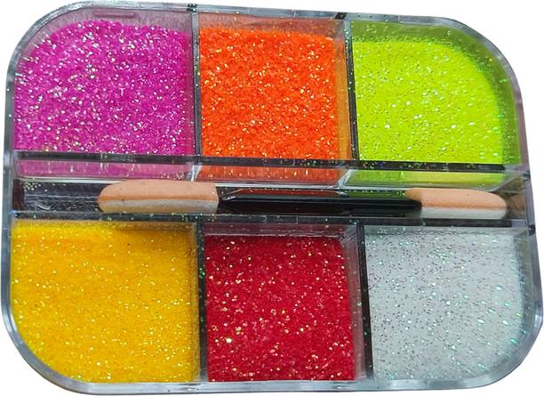 TRUOM Sparkle Prassed Neon Glitter Eyeshadow 6 Grid Box for Women 20 g