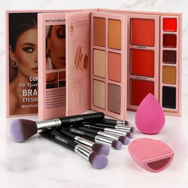 URBANMAC Eyeshadow Palette with 10Pcs Makeup Brush Set & Blender Sponge 141 g