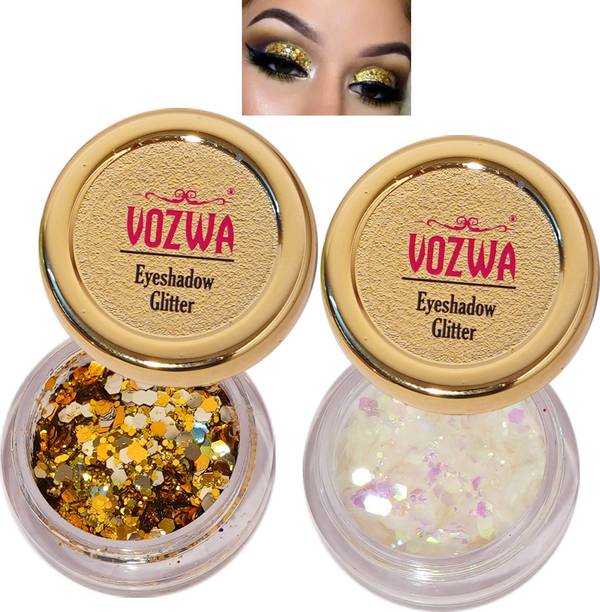 VOZWA Thik & Thin Chunky Eyeshadow Glitter (Golden + White) for Eye Makeup 10 g