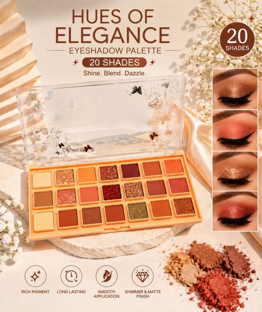 HUES OF ELEGANCE Professional 20 Shades Eyeshadow Palette | Highly Pigmented Matte Glitter Palett 50 g