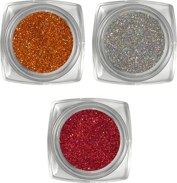 VOZWA HD Holographic Long Wearing Loose Glitter Eyeshadow (golden + Silver + red) 3 g