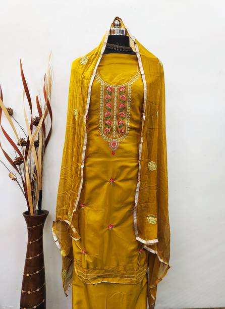 Unstitched Crepe Salwar Suit Material Embroidered, Floral Print