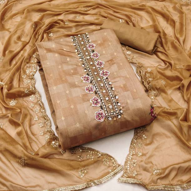 manvaa Cotton Blend Embellished Salwar Suit Material