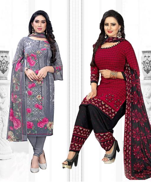 Unstitched Crepe Salwar Suit Material Solid, Printed, Geometric Print