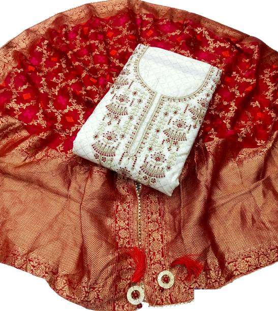 Semi Stitched Chanderi Salwar Suit Material Printed Price in India