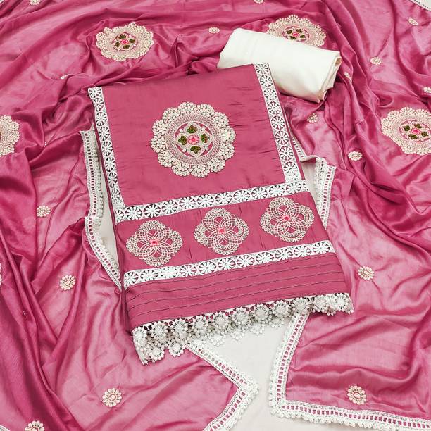 manvaa Silk Blend Embellished Salwar Suit Material