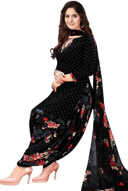 Unstitched Crepe Salwar Suit Material Solid, Floral Print, Printed, Geometric Print