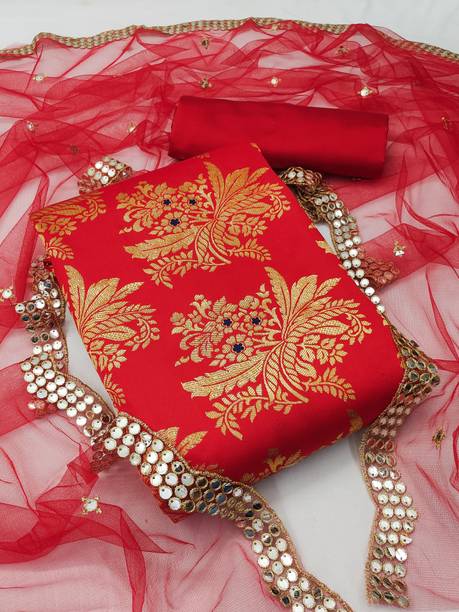 Unstitched Silk Blend Salwar Suit Material Self Design
