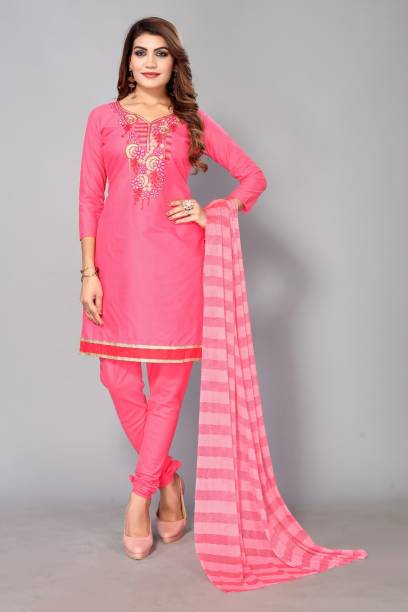 Unstitched Polycotton Salwar Suit Material Embroidered Price in India