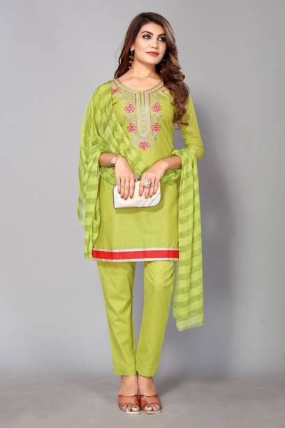 Unstitched Polycotton Salwar Suit Material Embroidered Price in India