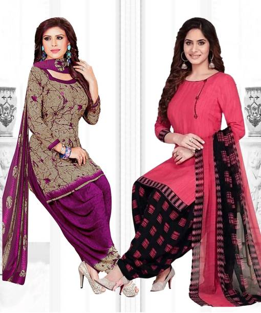 Unstitched Crepe Salwar Suit Material Solid, Printed, Geometric Print Price in India