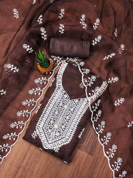 M FASHION Organza Embroidered Salwar Suit Material