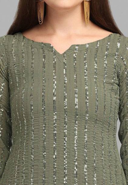 SYBROTHER Georgette Embroidered Kurta & Sharara Fabric Price in India - Buy SYBROTHER Georgette Embroidered Kurta & Sharara Fabric online at... - Image 4