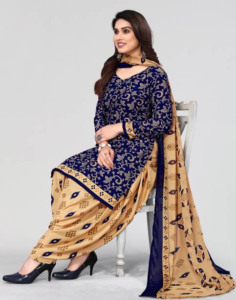 Semi Stitched Crepe Salwar Suit Material Floral Print, Printed, Geometric Print