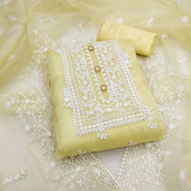 Unstitched Organza Salwar Suit Material Embroidered Price in India