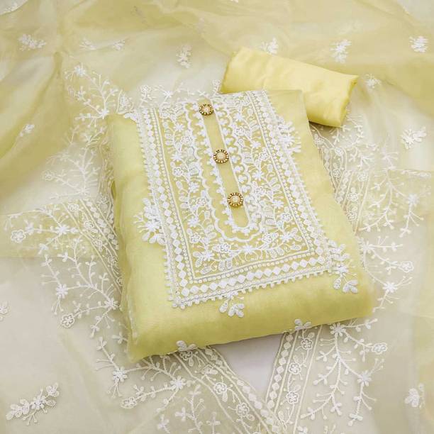 Unstitched Organza Salwar Suit Material Embroidered Price in India