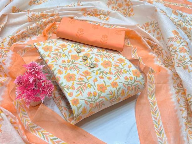 Unstitched Pure Cotton Kurta & Churidar Material Printed