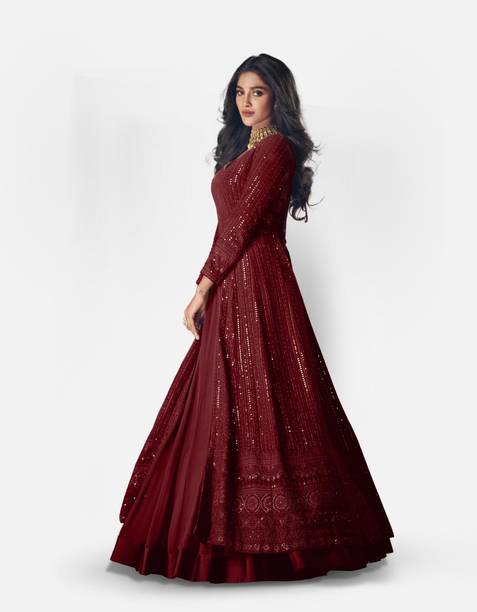 DIVINE INTERNATIONAL TRADING CO Georgette Embroidered Gown/Anarkali Kurta & Bottom Material Price in India - Buy DIVINE INTERNATIONAL TRADING CO... - Image 4