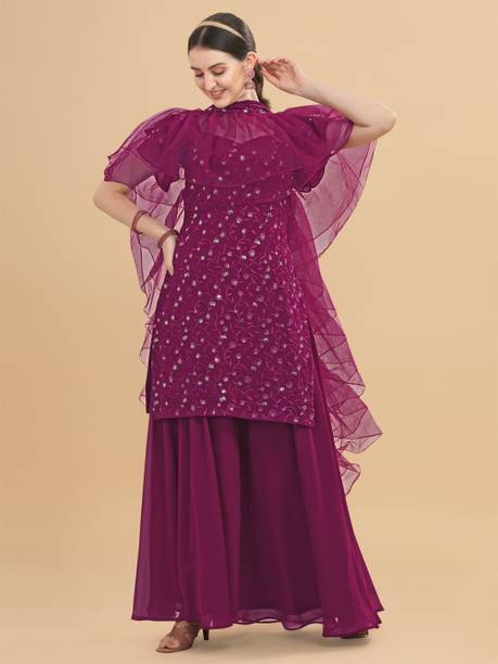 Fashionuma Georgette Embroidered Kurta & Palazzo Material