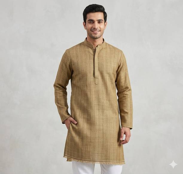 Unstitched Khadi Cotton Kurta & Churidar Material Checkered, Self Design