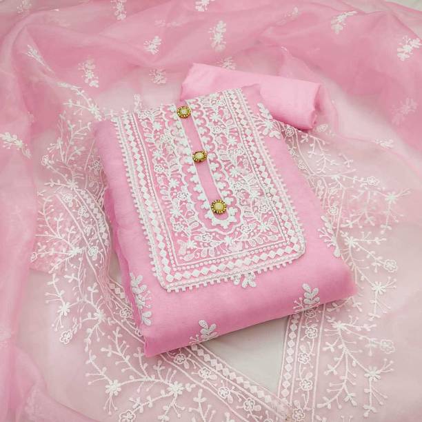 Unstitched Organza Salwar Suit Material Embroidered