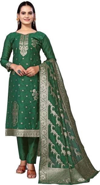 magicthreads Silk Blend Embellished, Floral Print Salwar Suit Material