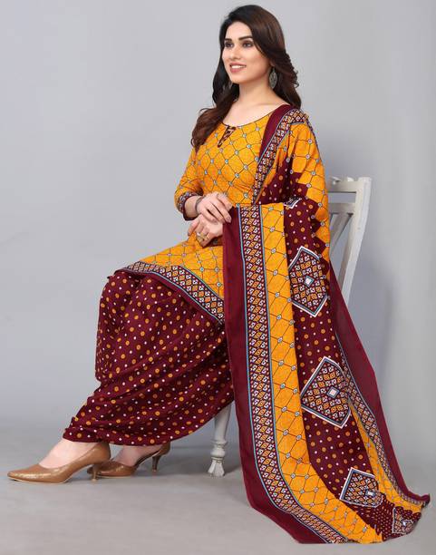 Unstitched Cotton Blend Salwar Suit Material Floral Print, Printed, Geometric Print