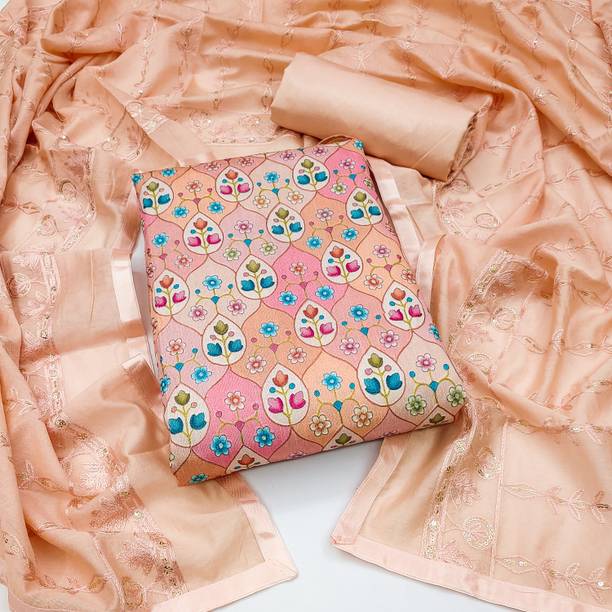 Unstitched Chanderi Salwar Suit Material Printed