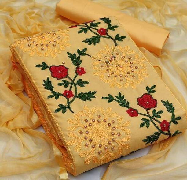 Unstitched Cotton Salwar Suit Material Embroidered