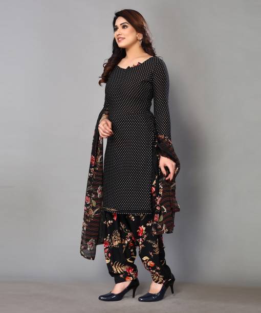 YASHIKA Crepe Solid, Floral Print, Printed, Geometric Print Salwar Suit Material - Image 3