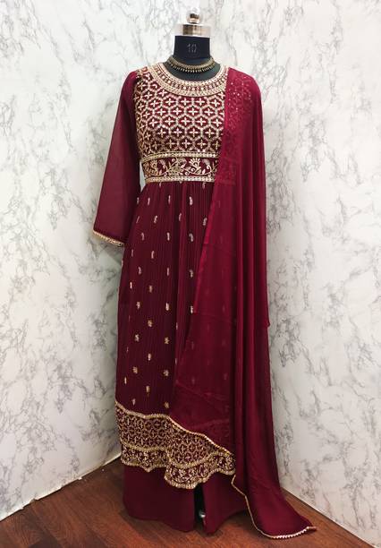 Semi Stitched Georgette Salwar Suit Material Embroidered