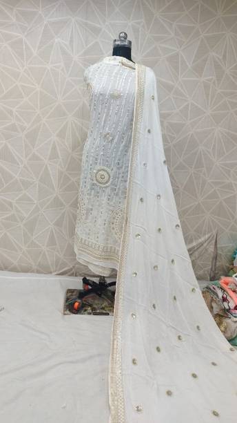 Unstitched Georgette Kurta & Palazzo Material Embroidered