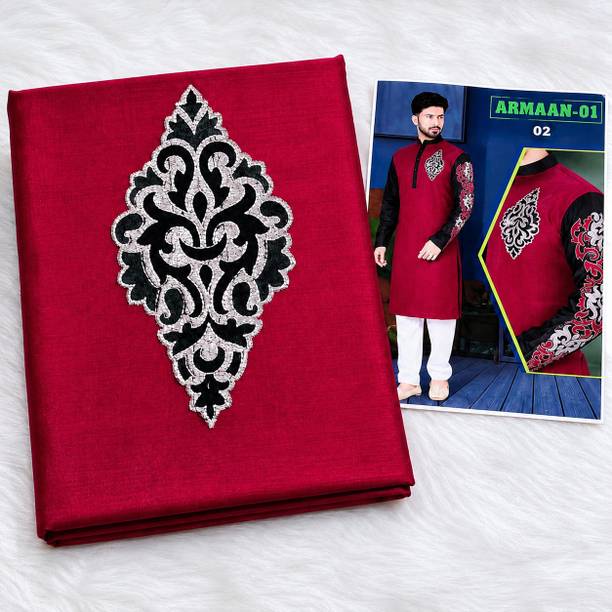 Unstitched Cotton Blend Kurta Fabric Embroidered